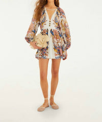 FARM RIO Mini Bubble Dress in off white sea garden - women's dress