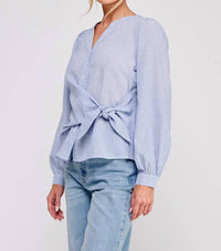 Allie Rose - Striped Side Wrap Tie Button Up Blouse