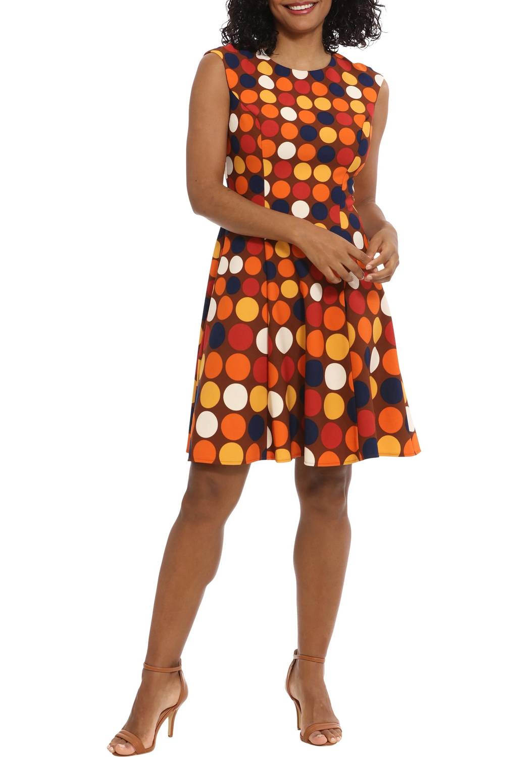 London Times - Polka Dot Print Fit And Flare Midi Dress
