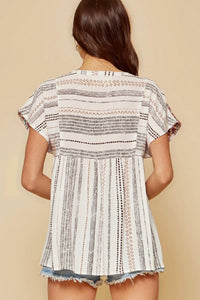 Andree By Unit - Striped Babydoll Embroidered Top