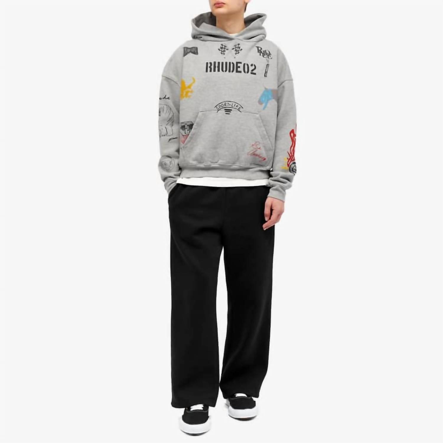 Rhude Scribble Print Oversized Hoodie in gray - men's shirt