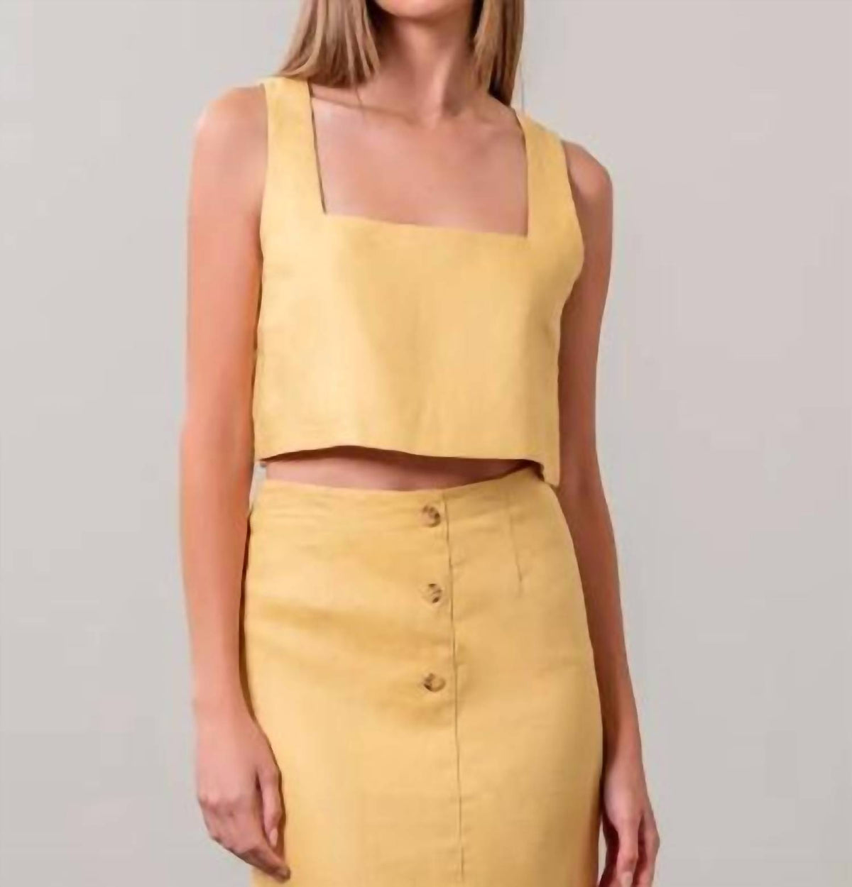 Moon River - Square Neck Sleeveless Linen Crop Top