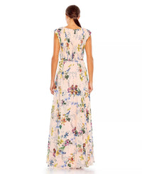 Mac Duggal - Pleated Floral Cap Sleeve A Line Gown