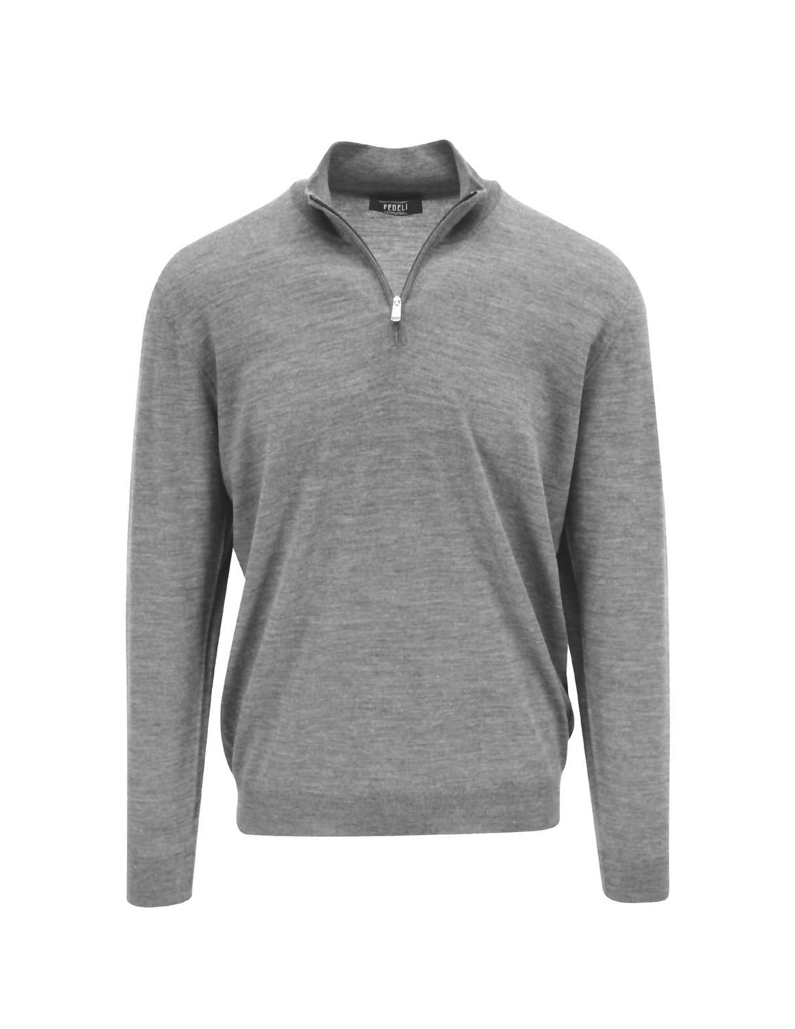 Fedeli Men's Lightweight Wool Quarter Zip Jacket in light grey - men's sweater