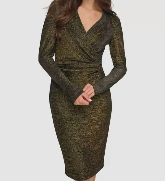 Calvin Klein - Metallic Faux Wrap Sheath Dress