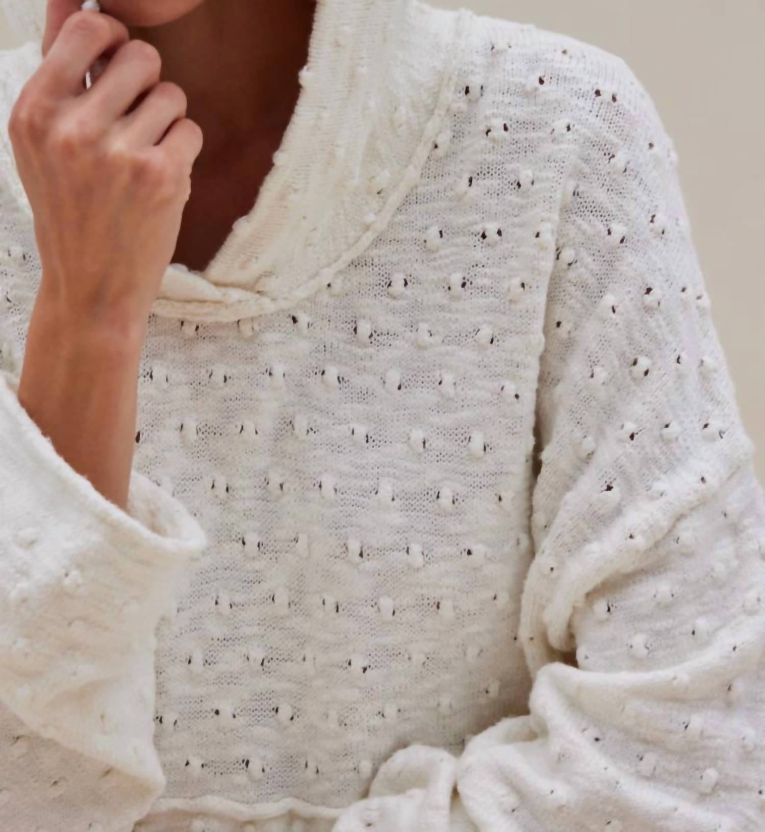 Free People Arya Textured Knit Hoodie in white - women's top - view 4