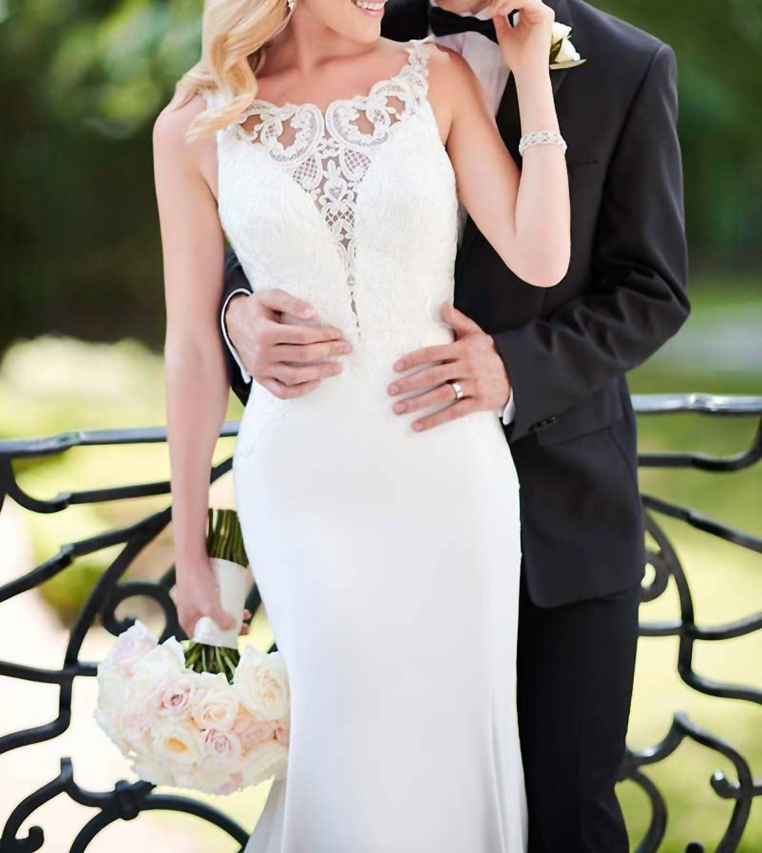 Stella York - Satin Wedding Dress with Illusion Neckline