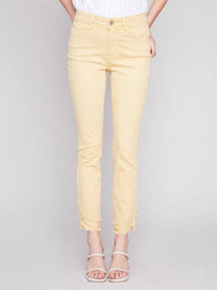 CHARLIE B Slant Fringe Ankle Jean in lemon - women's jeans