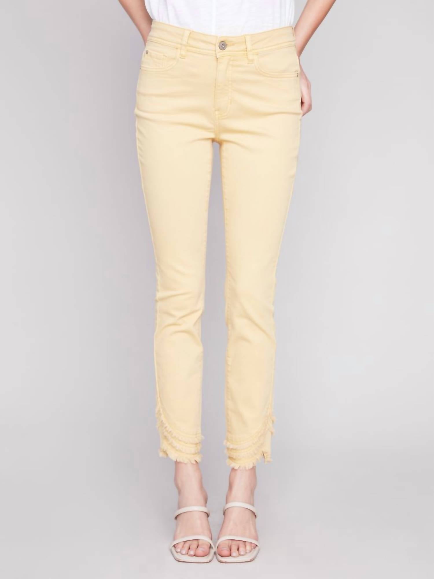 CHARLIE B Slant Fringe Ankle Jean in lemon - women's jeans