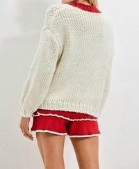 Baevely by Wellmade Valentine's Knit Pullover in cream red - women's sweater - alternate view