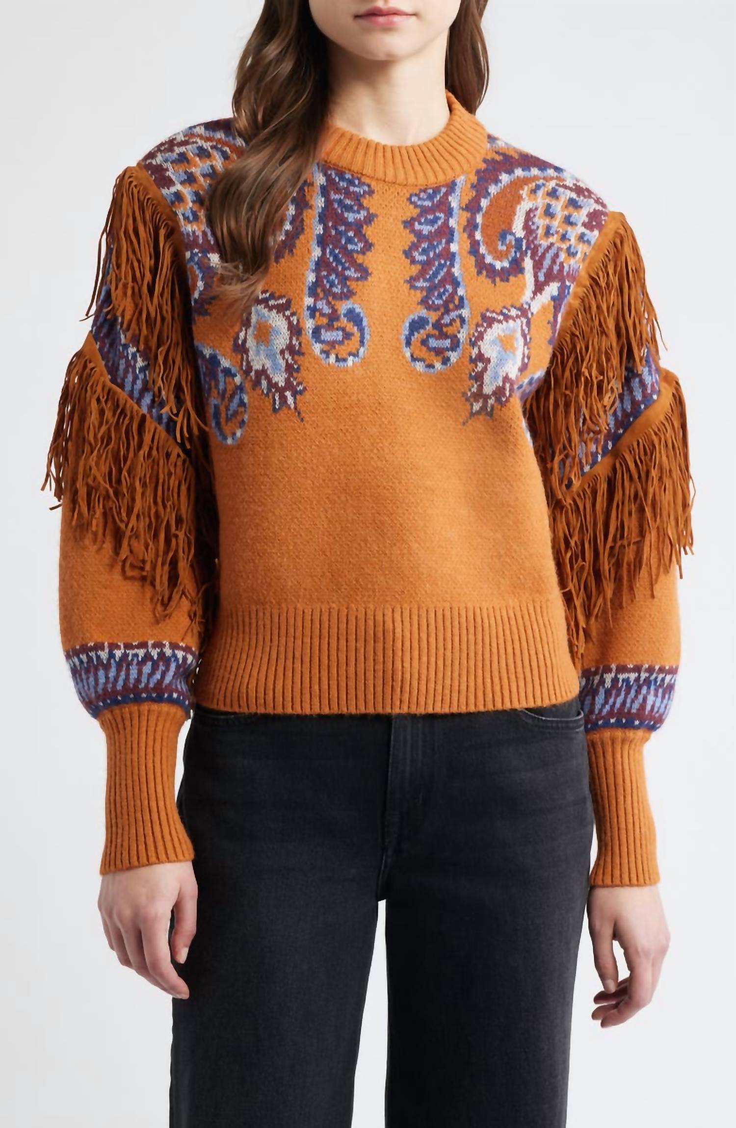 Farm Rio - Arabesque Scarf Fringe Knit Sweater