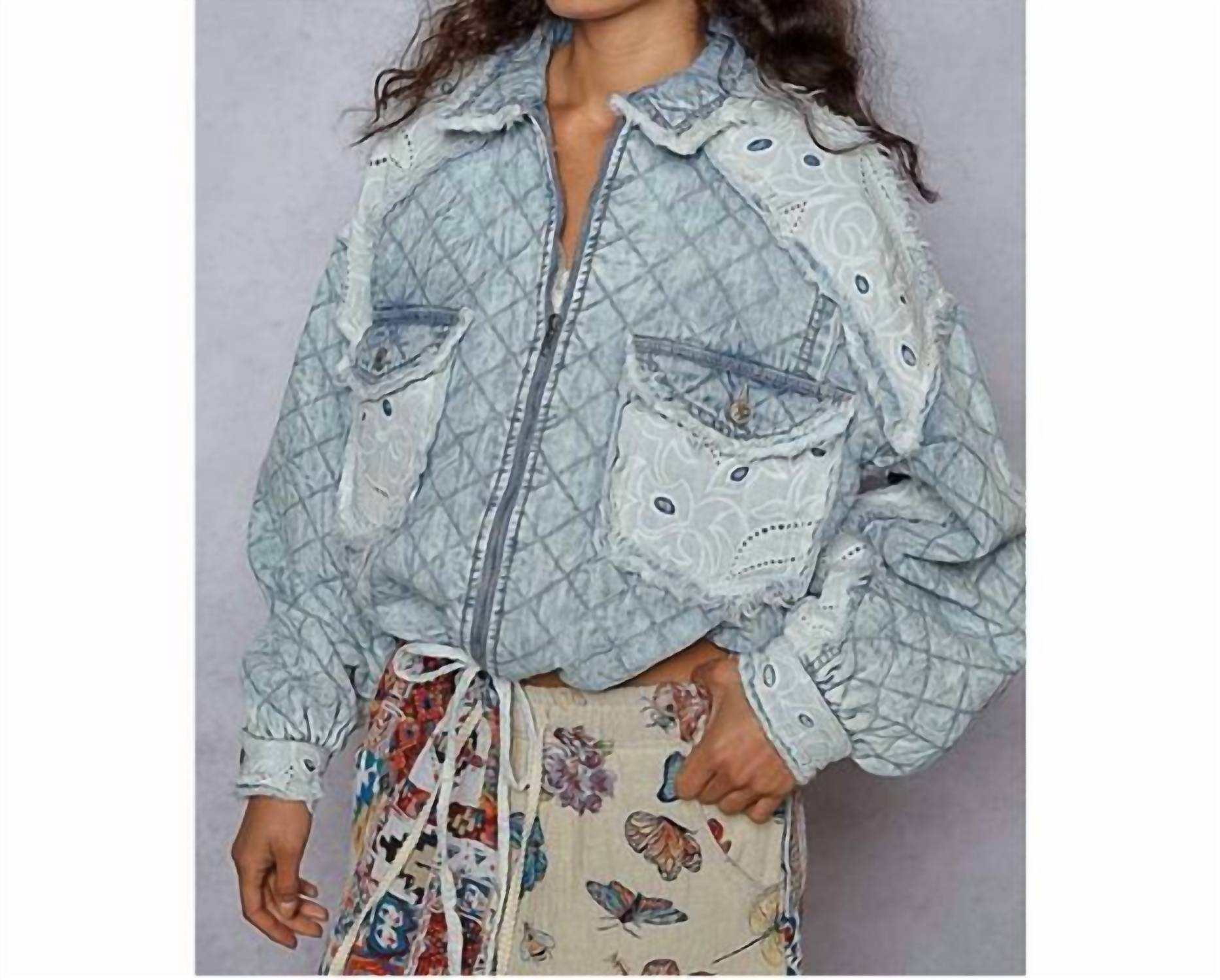 Pol - Relaxed Fit Jacket With Quilting & Lace Accents