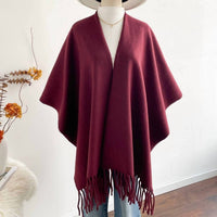ACCITY Women's Solid Color Thick Cape Scarf in wine 1 - women's scarf - detail view