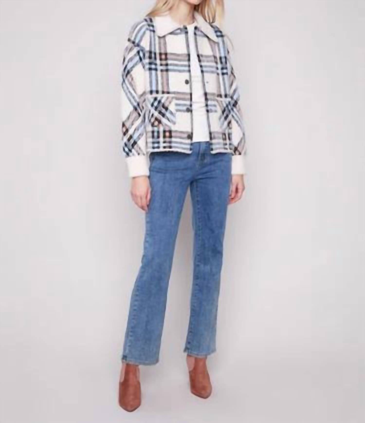Charlie B - Short Plaid Knit Jacket