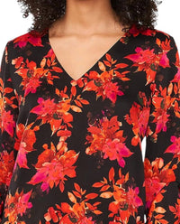 Vince Camuto - Printed V Neck Layered Hem Top