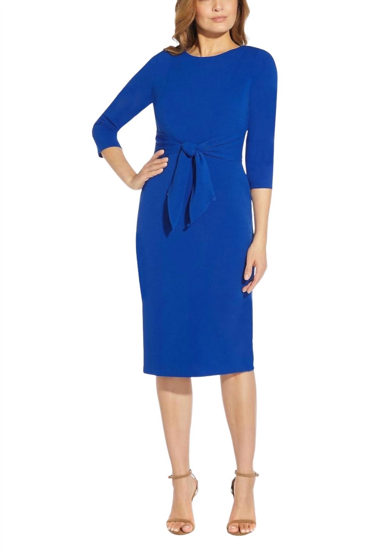 Adrianna Papell - Crew Neck Solid Knit Crepe Dress