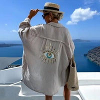 Always Amalfi - Oversized Evil Eye Gauze Cotton Button Shirt
