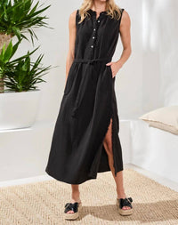 Tribal - Crinkle Gauze Button‑front Belted Midi Dress