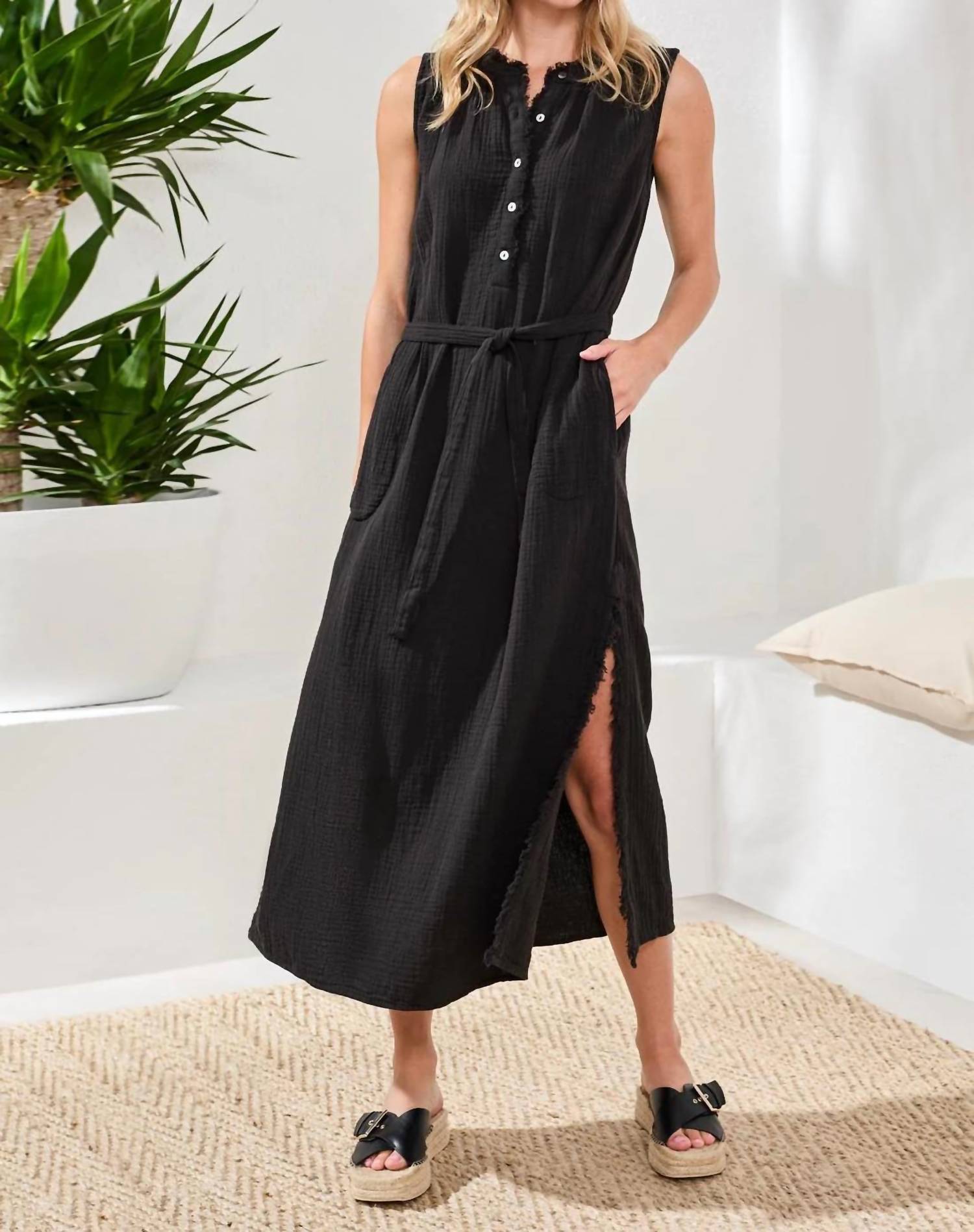 Tribal - Crinkle Gauze Button‑front Belted Midi Dress