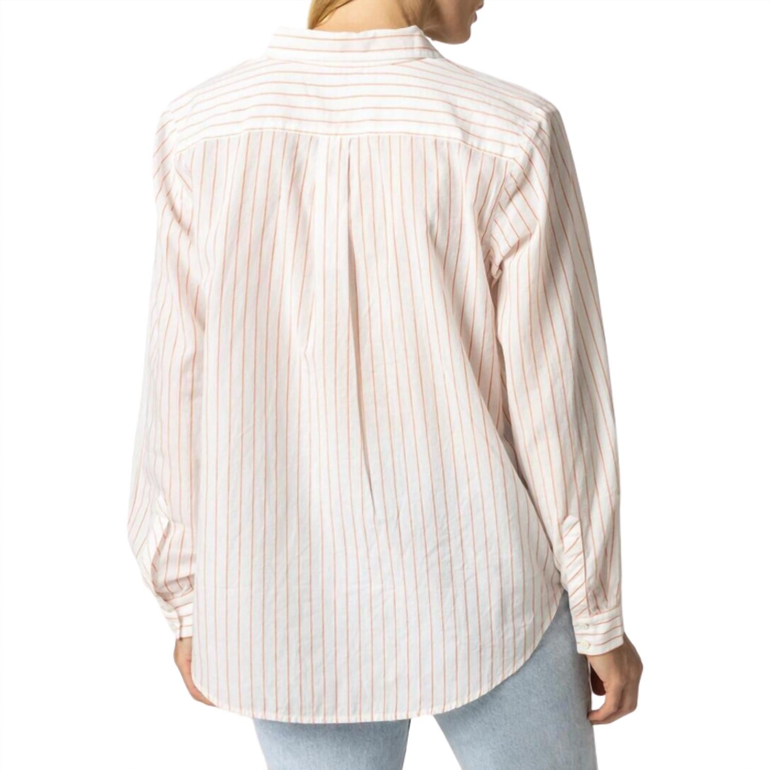 Lilla P Women's Boyfriend Button-down in tangerine stripe - women's shirt - detail view