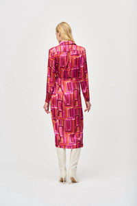 Joseph Ribkoff Long Sleeve Wrap Dress in pink multi - women's dress - alternate view