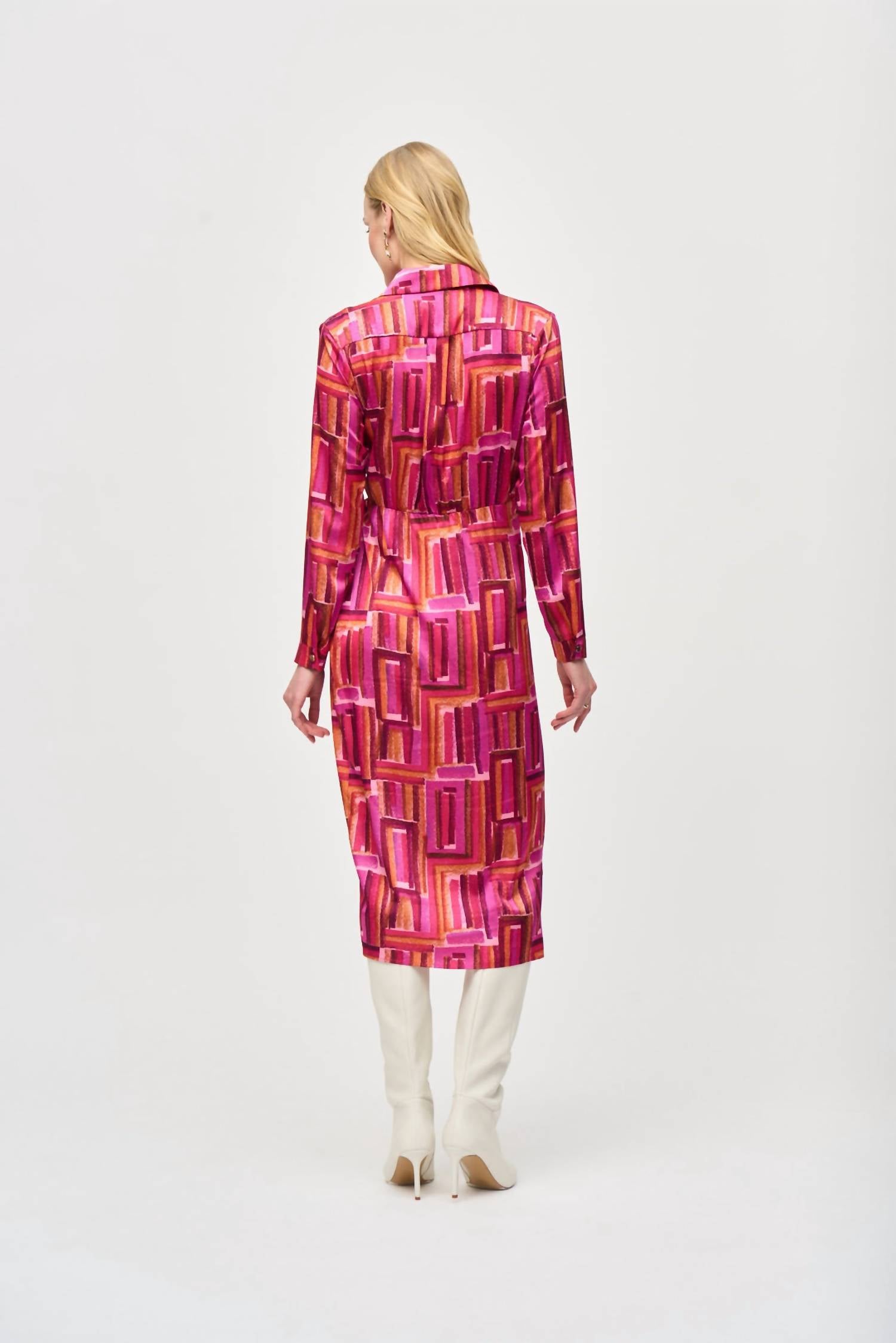 Joseph Ribkoff Long Sleeve Wrap Dress in pink multi - women's dress - alternate view