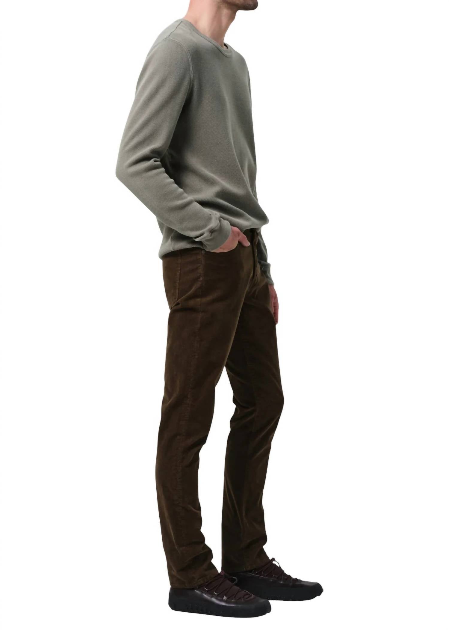 Citizens of Humanity Gage Slim Straight Corduroy Pants in olive - men's pants - detail view