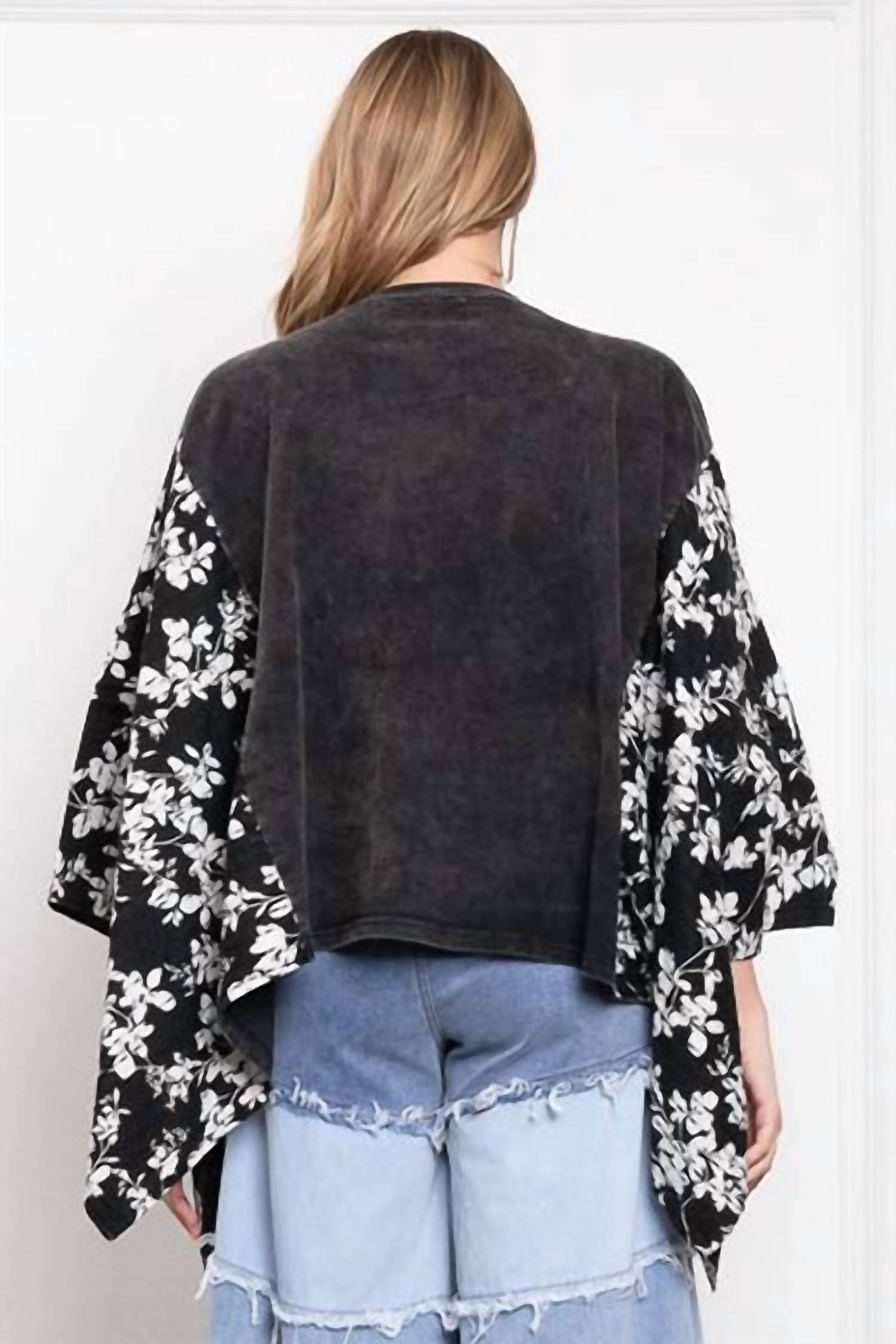 Blue Velvet - Floral Sleeve Poncho Top