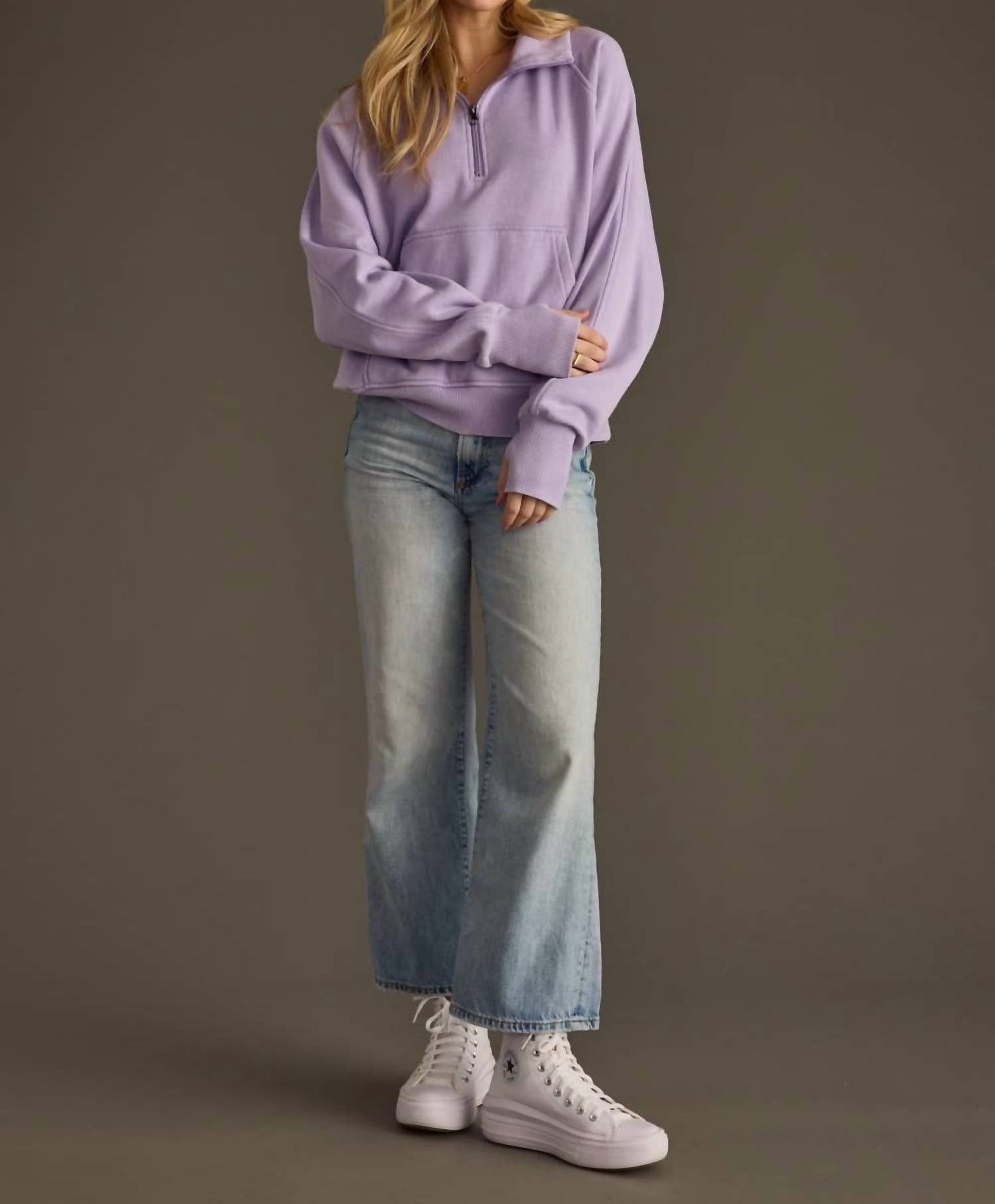 Panache Apparel Quarter Zip Sweatshirt in lavender - women's top - alternate view