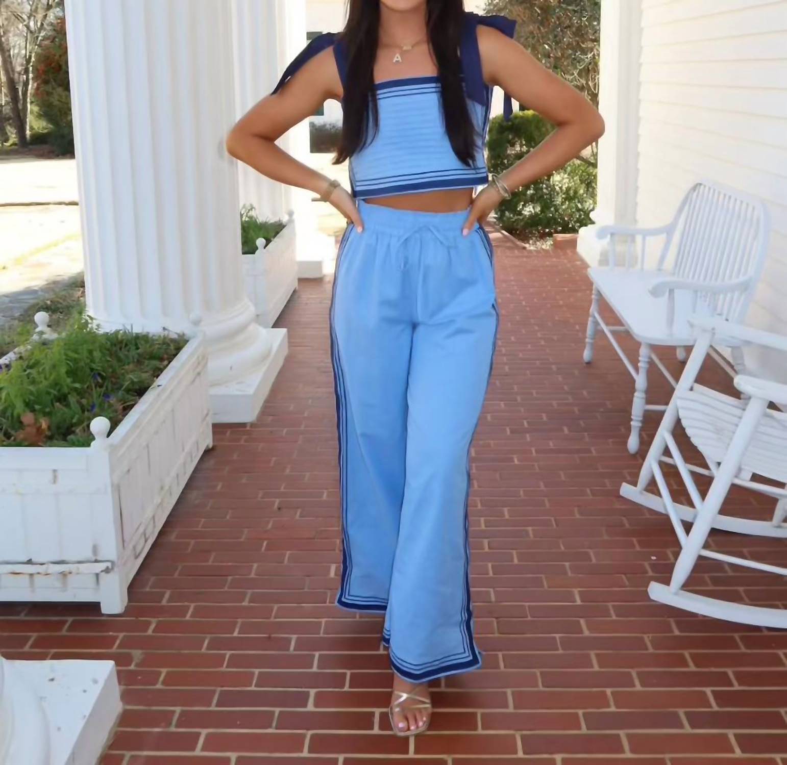 Act Pretty - Sail Chevron Top Ang Long Pants Set