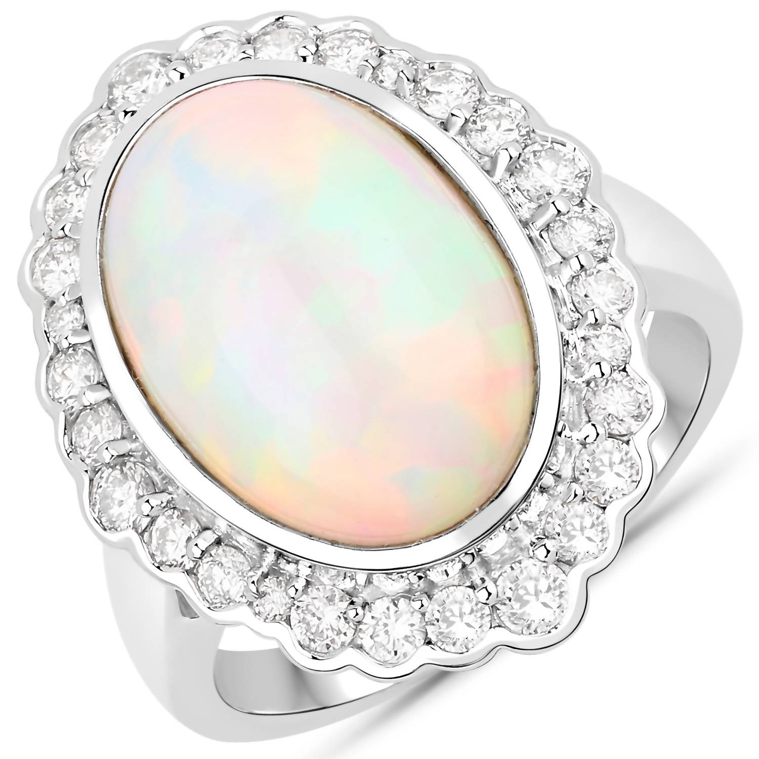Diana M Jewels Women's Oval Natural Ethiopian Opal Fashion Ring (6.38 Ct) - Elegant in 14k white gold - women's jewelry