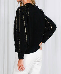 Vine & Love - Sequined Embellishment Dolman Sleeve Knitted Sweater