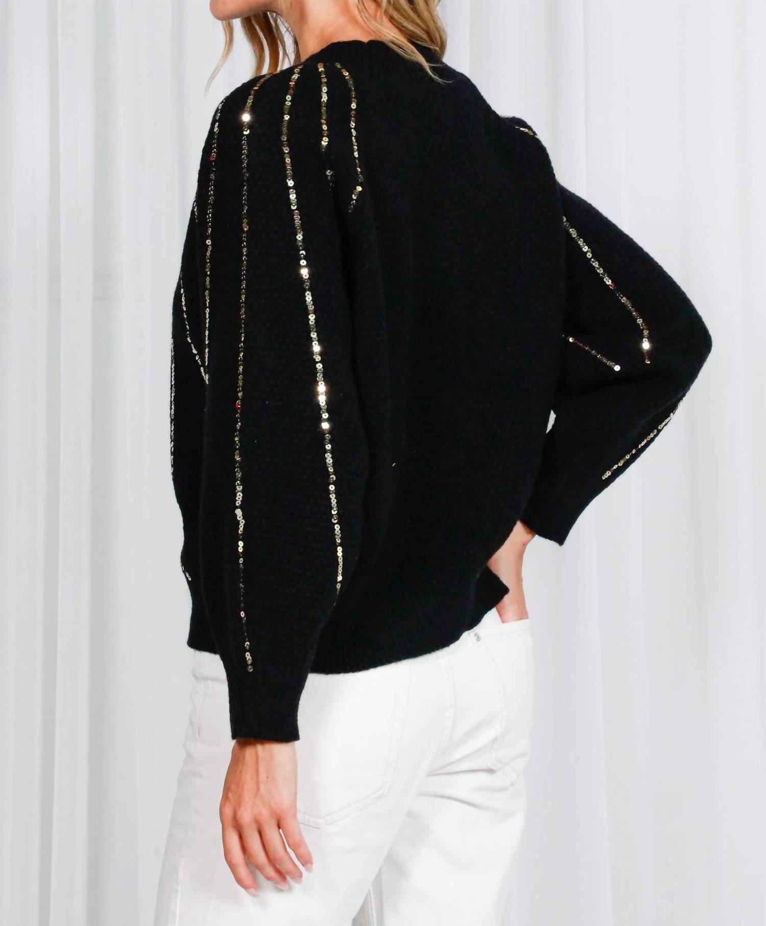 Vine & Love - Sequined Embellishment Dolman Sleeve Knitted Sweater