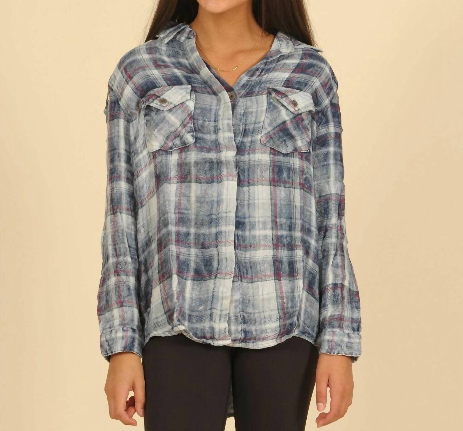 Vintage Havana - Girls Shoulder Cut Out Laced Plaid Shirt