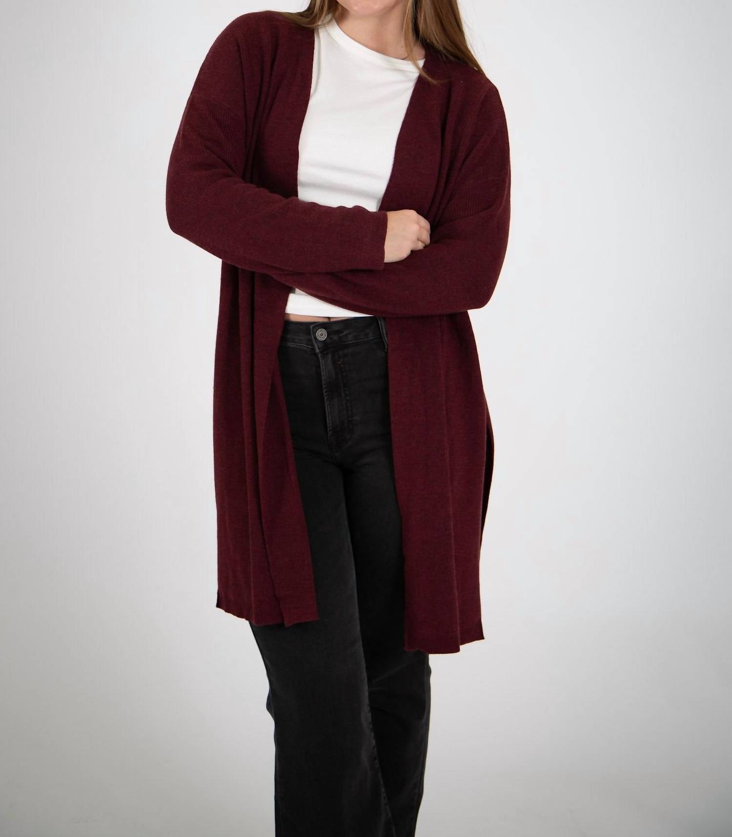 Cozy Casual - Curvy Knit Cardigan With Side Slits - Plus