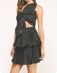 Strut & Bolt - Knotted Flower Satin Pleated Mini Dress