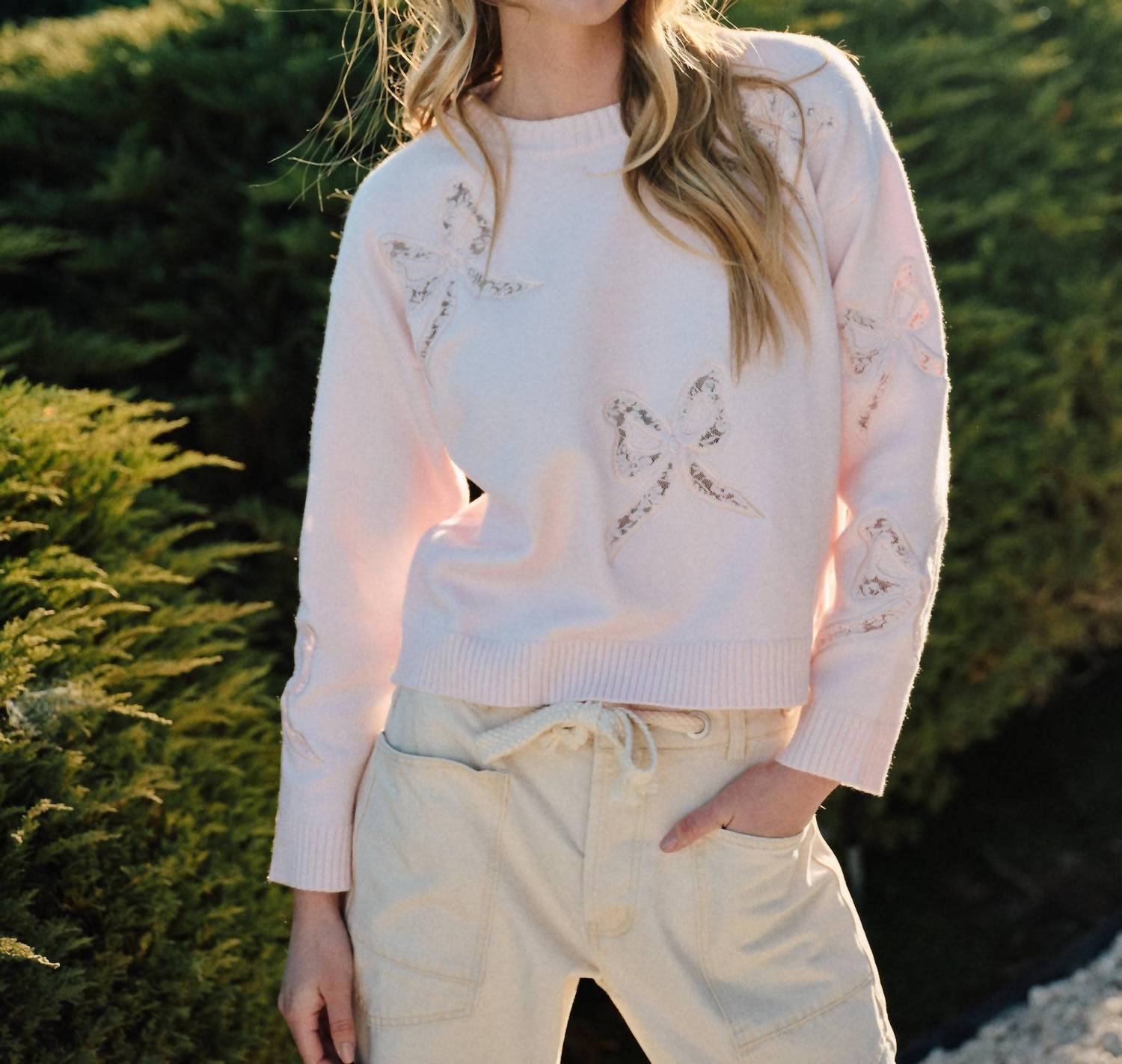 Aaron & Amber - Lace Bow Spring Sweater