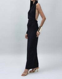 Bsl - Hooded One Sleeve Open Back Maxi Dress