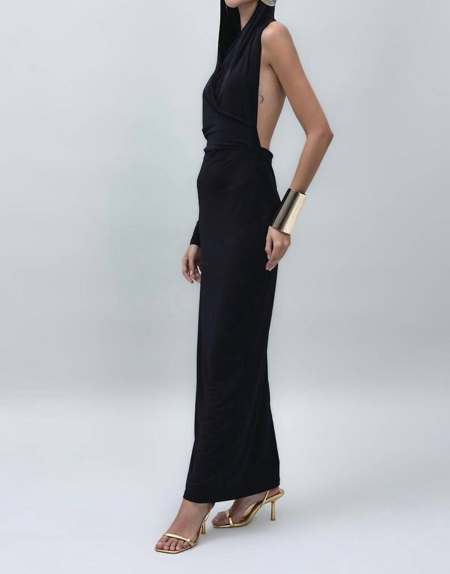 Bsl - Hooded One Sleeve Open Back Maxi Dress