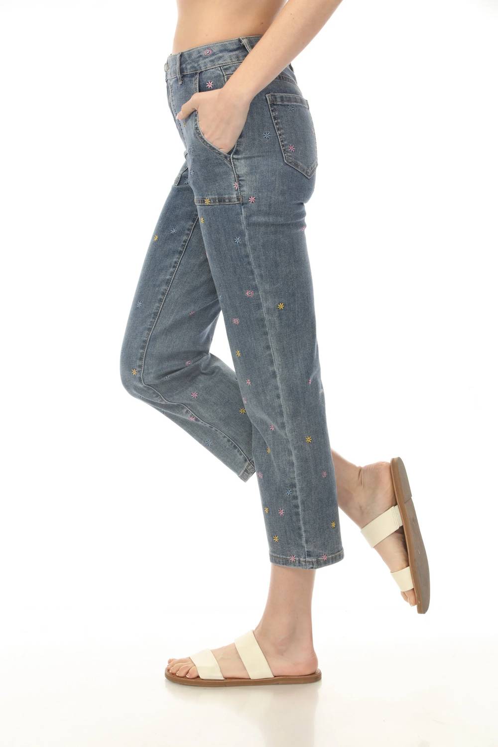 Charlie B - Embroidered Cropped Utility Narrow Leg Jeans