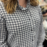 Rosa Clothing - Gingham Check Plaid Ruffled Detail Blouse