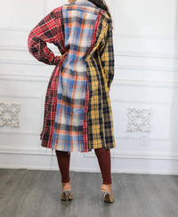 Surelymine - Distressed Long Plaid Patches Shacket
