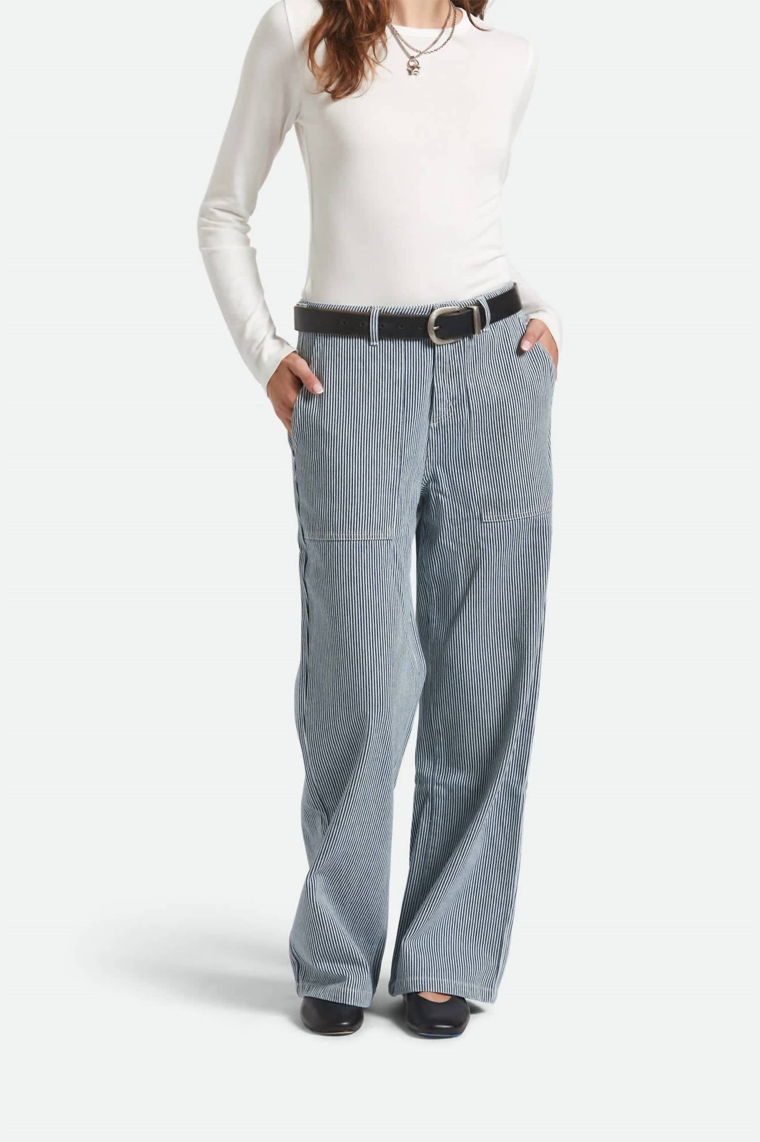 Brixton Jane Utility Wide Leg Pants in off white mood indigo - women's jeans