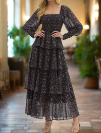 Entro - Tiered Floral Puff Sleeve Maxi Dress