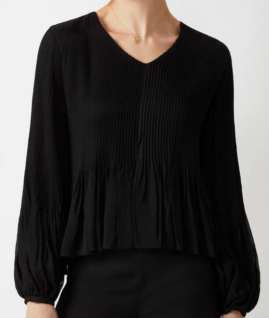 Ecru - V-Neck Long Sleeve Ruched Chiffon Top