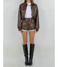 Whiteroom+Cactus - Faux Leather Zip Up Moto Jacket