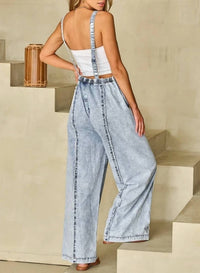 Little Daisy Closet - Women's Wide-Leg Frayed Seam Overall