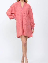 Fate by LFD Eyelet V-neck Mini Dress in dusty coral - women's dress