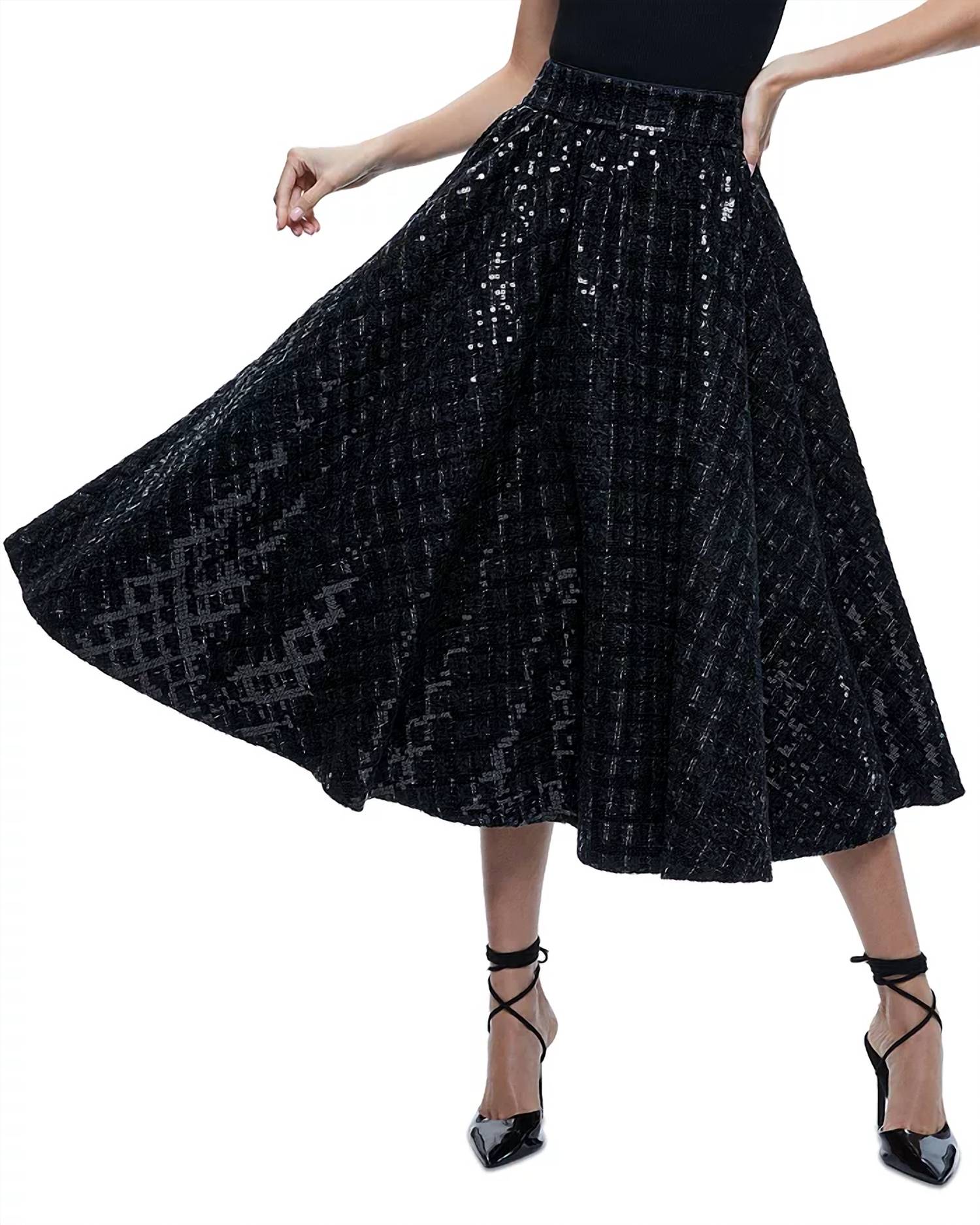 Alice + Olivia - Nilda Sequined Tweed Midi Skirt