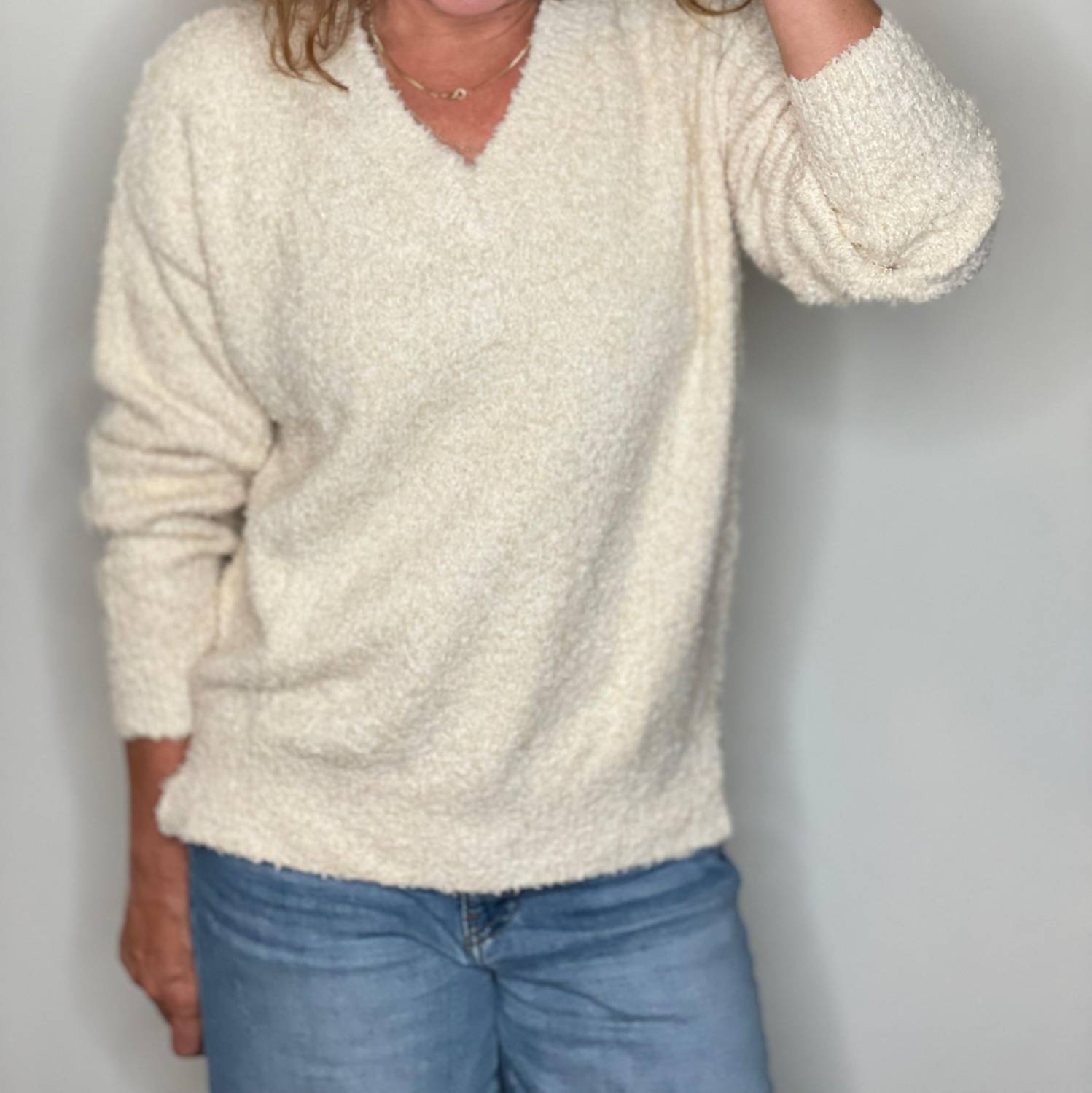 Hello Nite - Plush V Neck Pullover Top